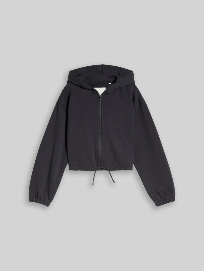 Cropped hoodie-sweatjack van katoen door Teen Girls, coal grey