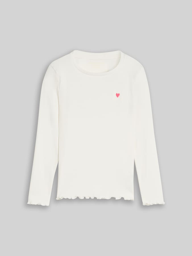 Langarmshirt mit Rippstruktur von Mini Girls, Whisper White