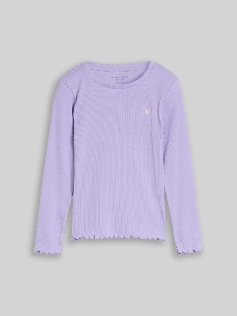 Ripp Langarmshirt mit Stickerei von Mini Girls, sweet purple