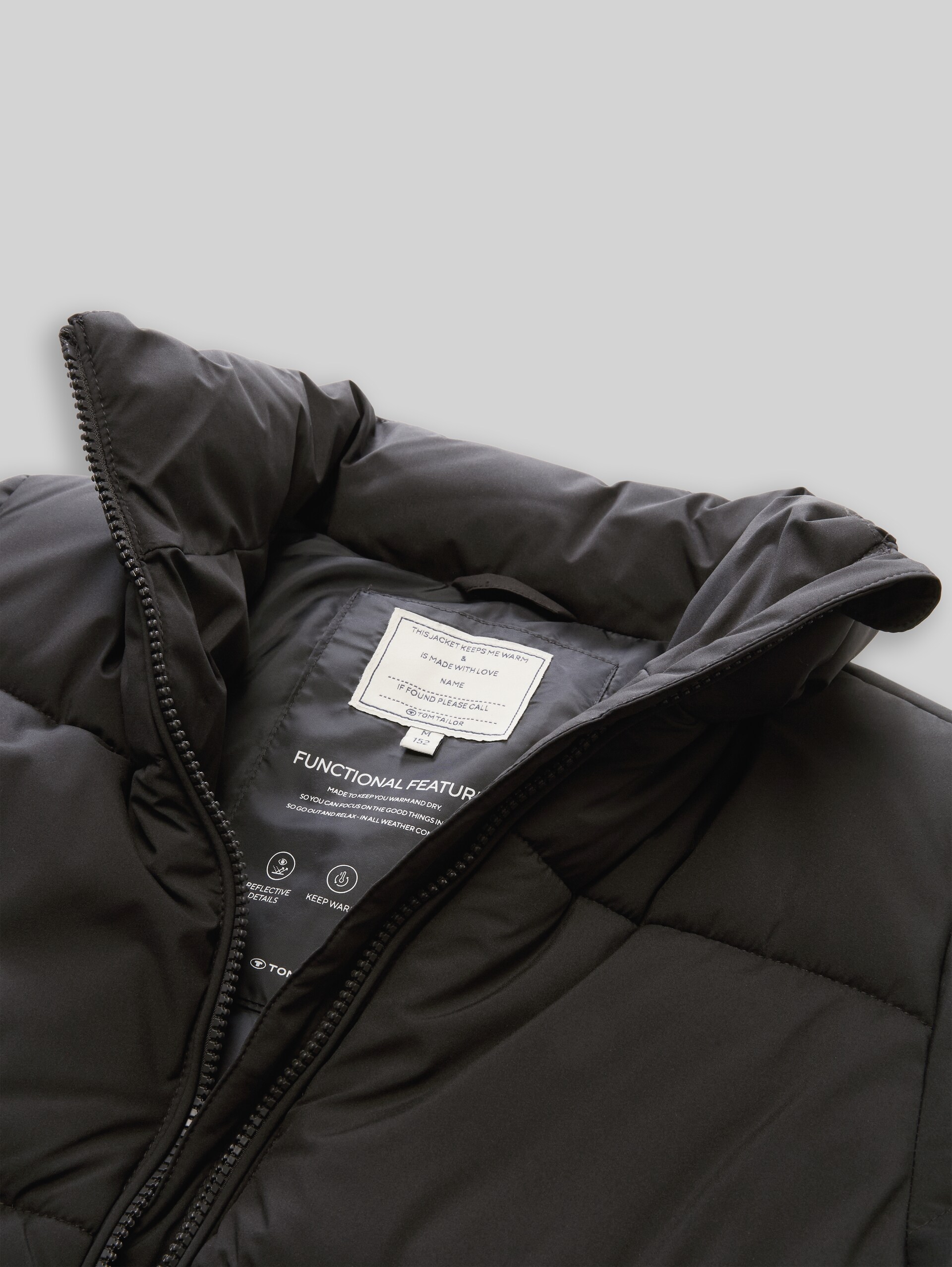 Puffer-Jacke aus wasserabweisendem Material - Coal Mine Grey - Detail-Model-Ansicht