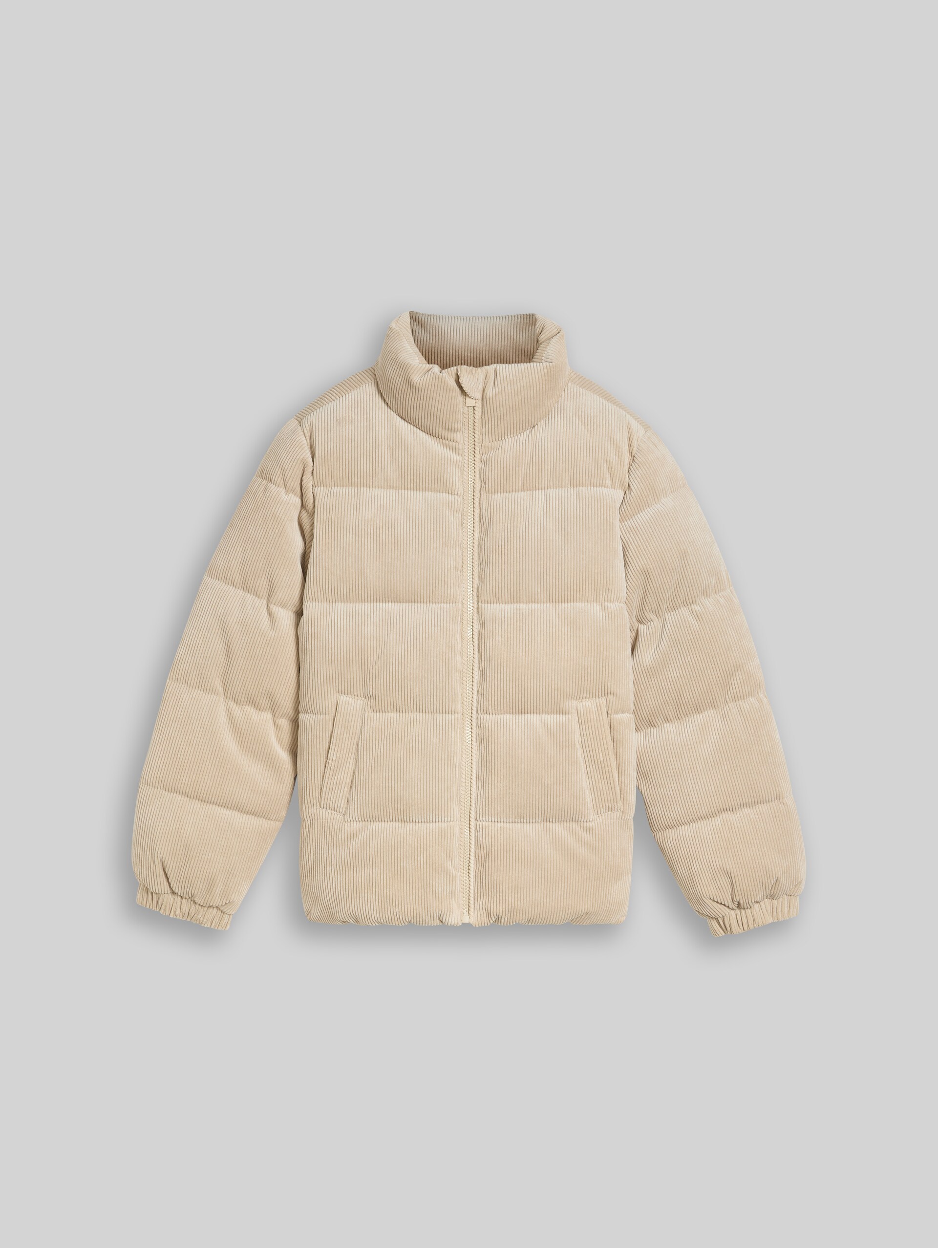Veste matelassée en velours côtelé avec col montant - Cashew Beige - Vue de face du produit
