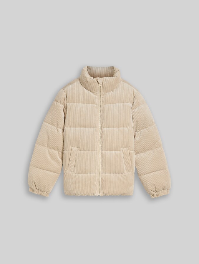 Cord Puffer-Jacke mit Stehkragen von Teen Girls, Cashew Beige