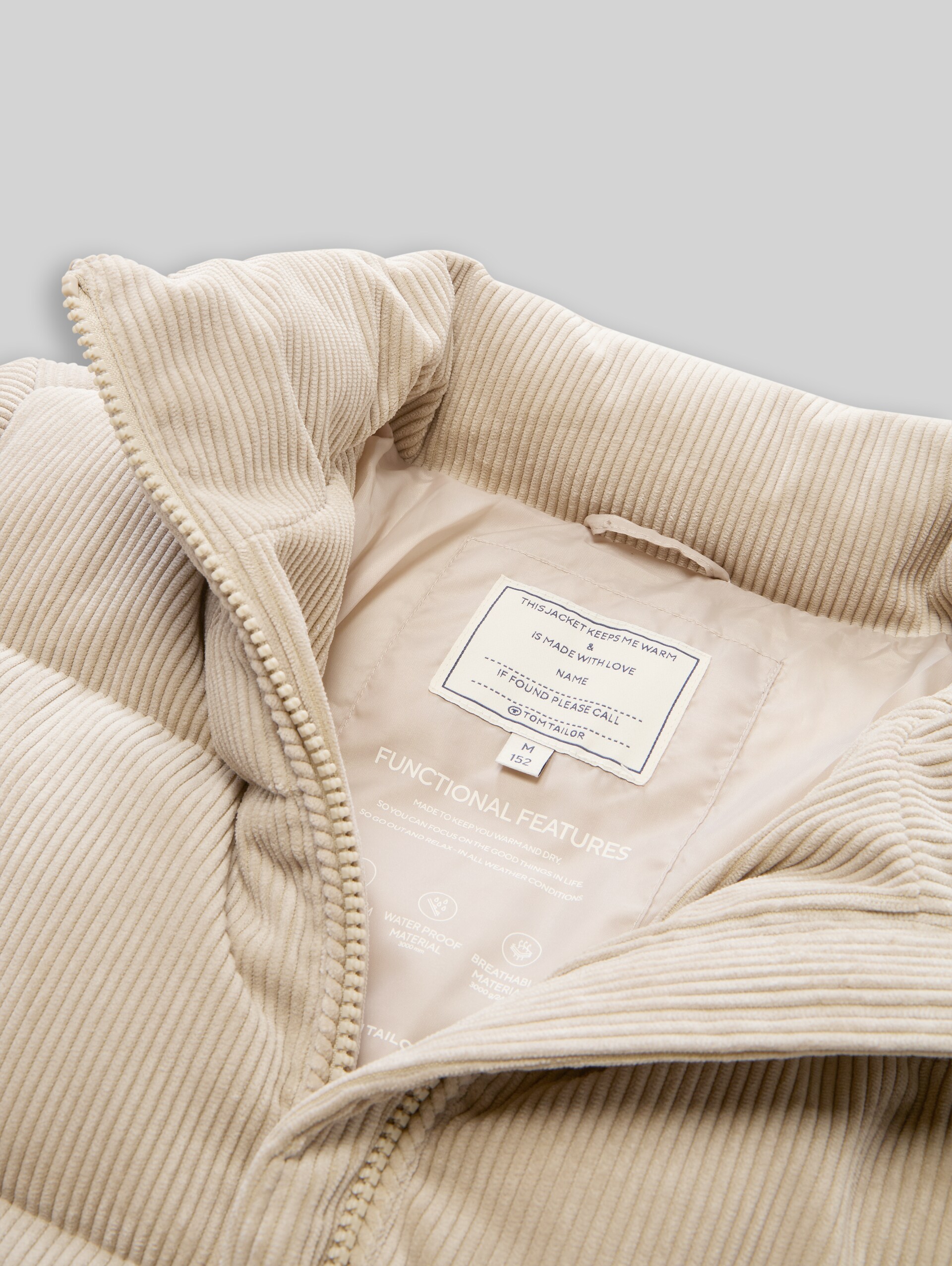 Veste matelassée en velours côtelé avec col montant - Cashew Beige - Vue détaillée du modèle