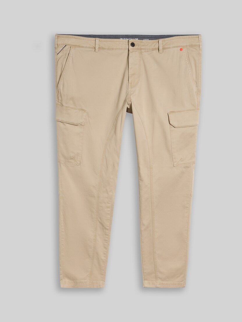 Plus Size – Regular-fit cargo trousers with a washed look by Men Plus Size, plaza beige