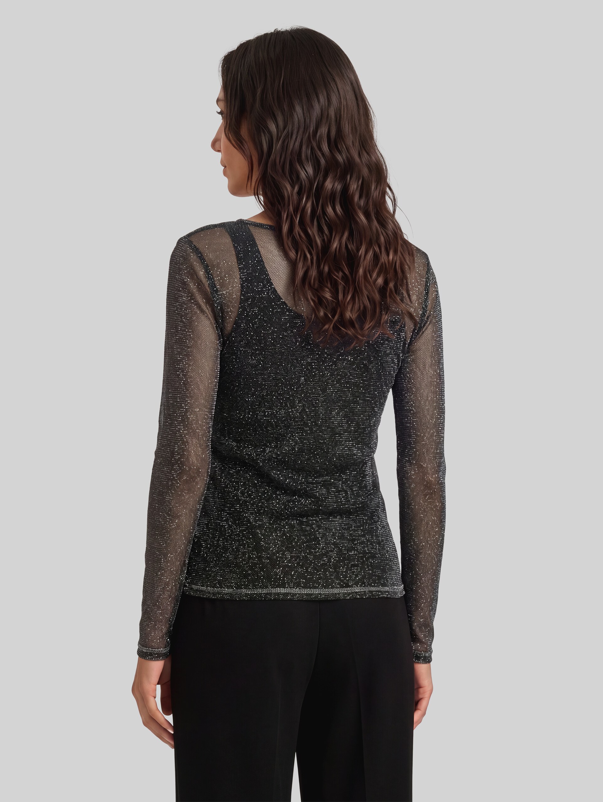 Mesh-shirt met lange mouwen en glittereffect - black with silver - Neklijn model-achteraanzicht
