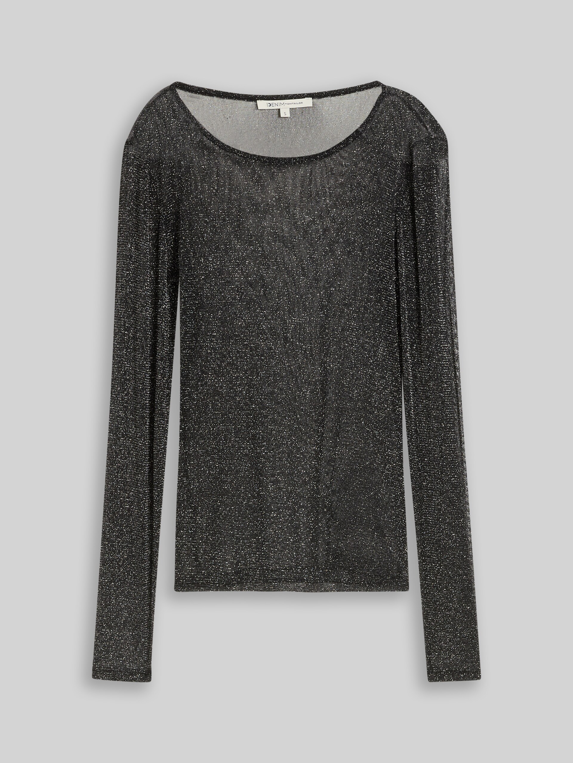 Mesh-shirt met lange mouwen en glittereffect - black with silver - Product vooraanzicht