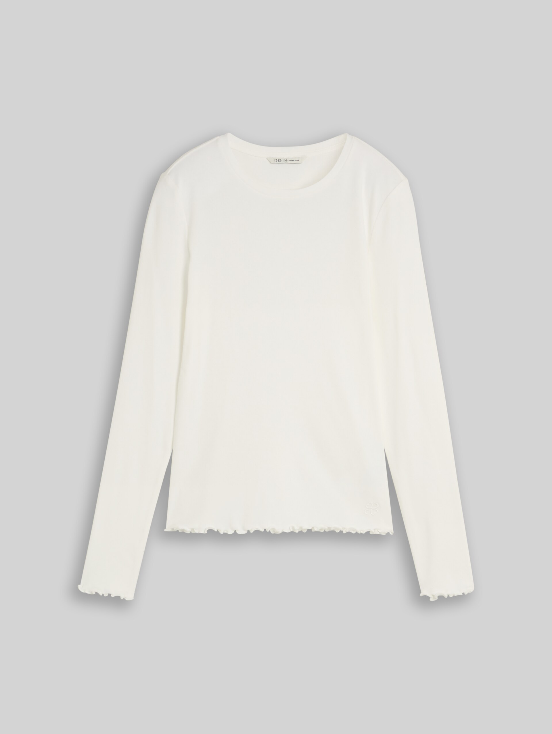 Slim fit T-shirt met lange mouwen en golvende zomen - off white - Product vooraanzicht