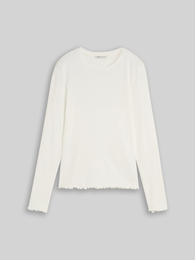 Slim fit T-shirt met lange mouwen en golvende zomen door Denim Female, off white