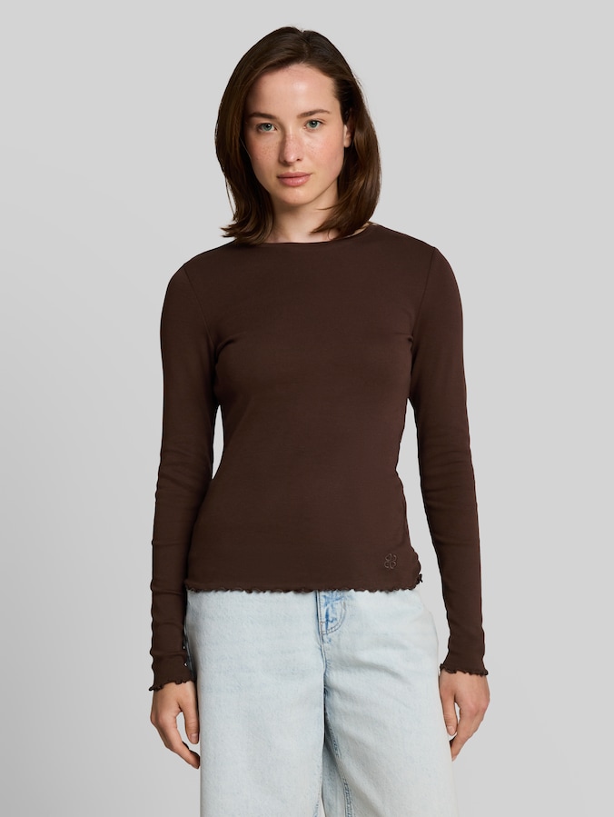 T-shirt à manches longues coupe ajustée avec ourlets ondulés par Denim Female, cool dark brown