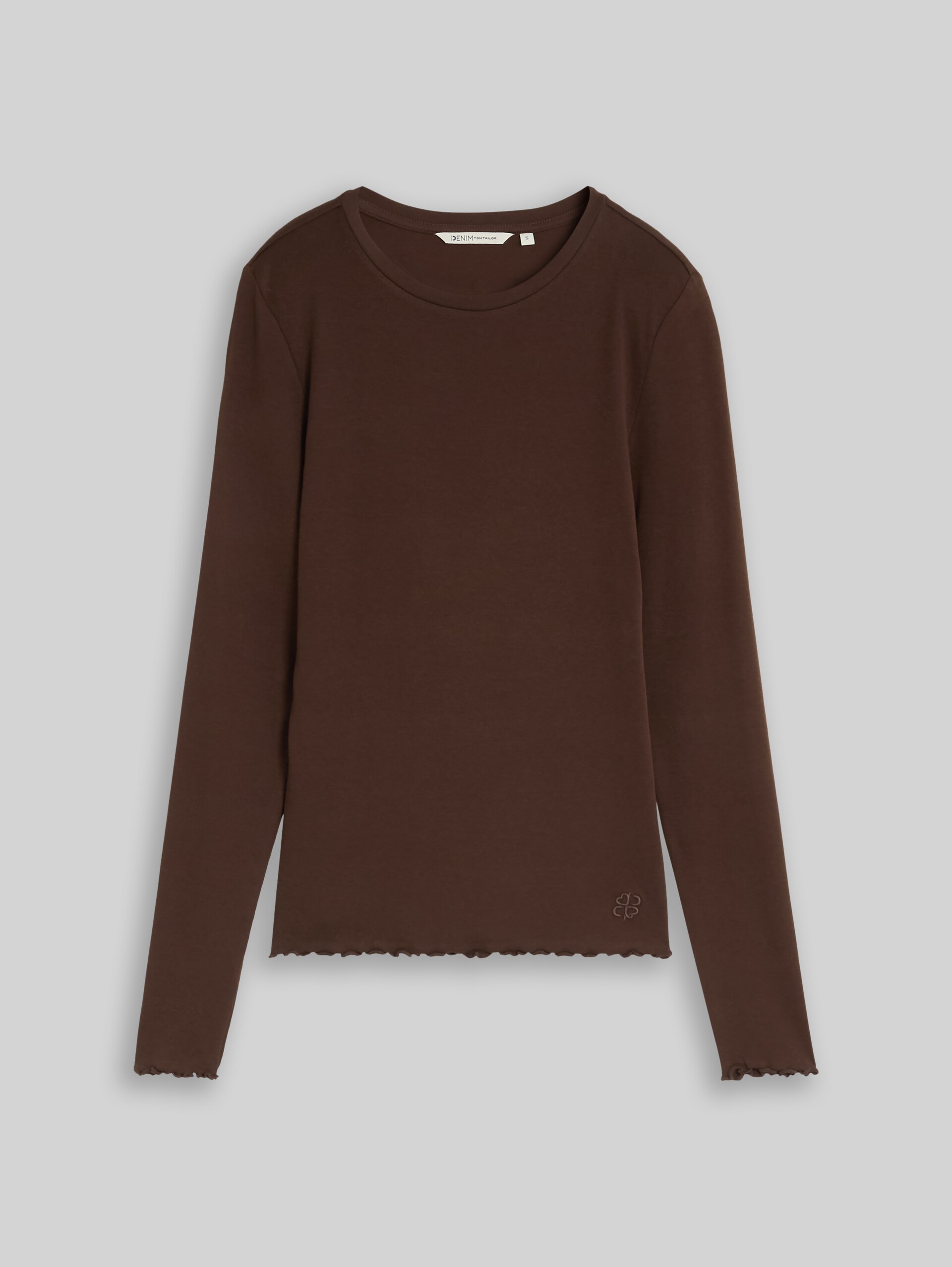 Slim Fit Langarmshirt mit gewellten Saumkanten - cool dark brown - Vorder-Produkt-Ansicht