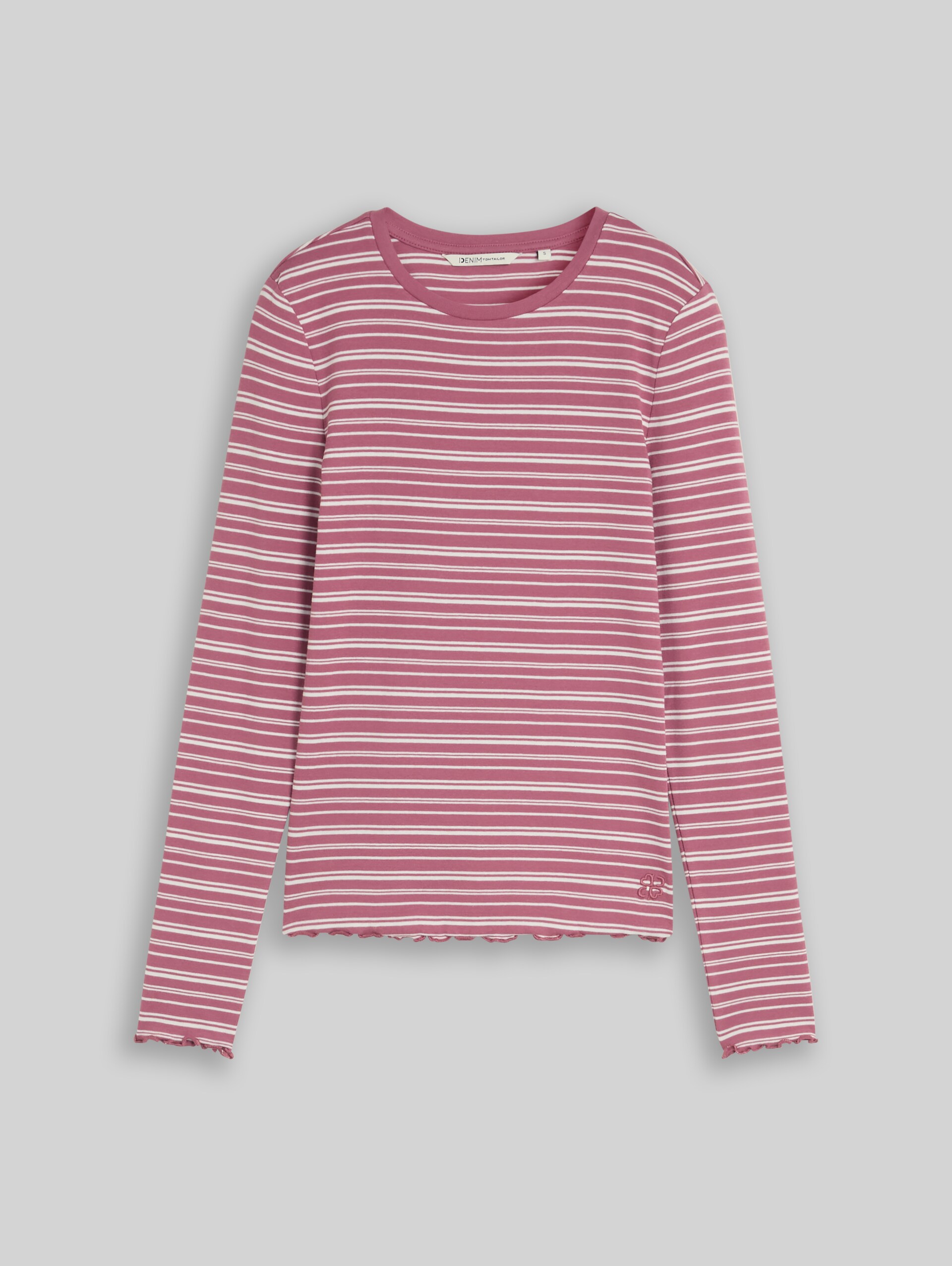 Slim Fit Langarmshirt mit gewellten Saumkanten - berry white irregular stripe - Vorder-Produkt-Ansicht