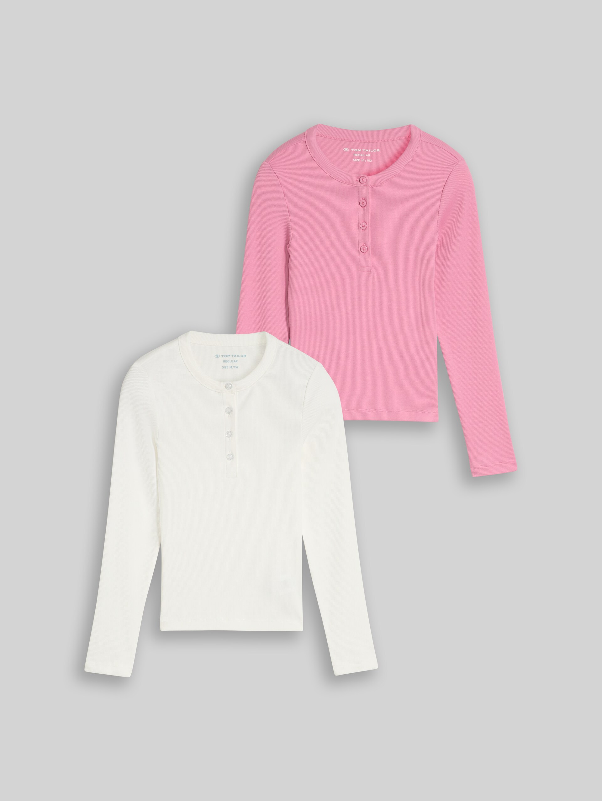 Henley-shirt met lange mouwen, set van 2 - Whisper White - Product vooraanzicht