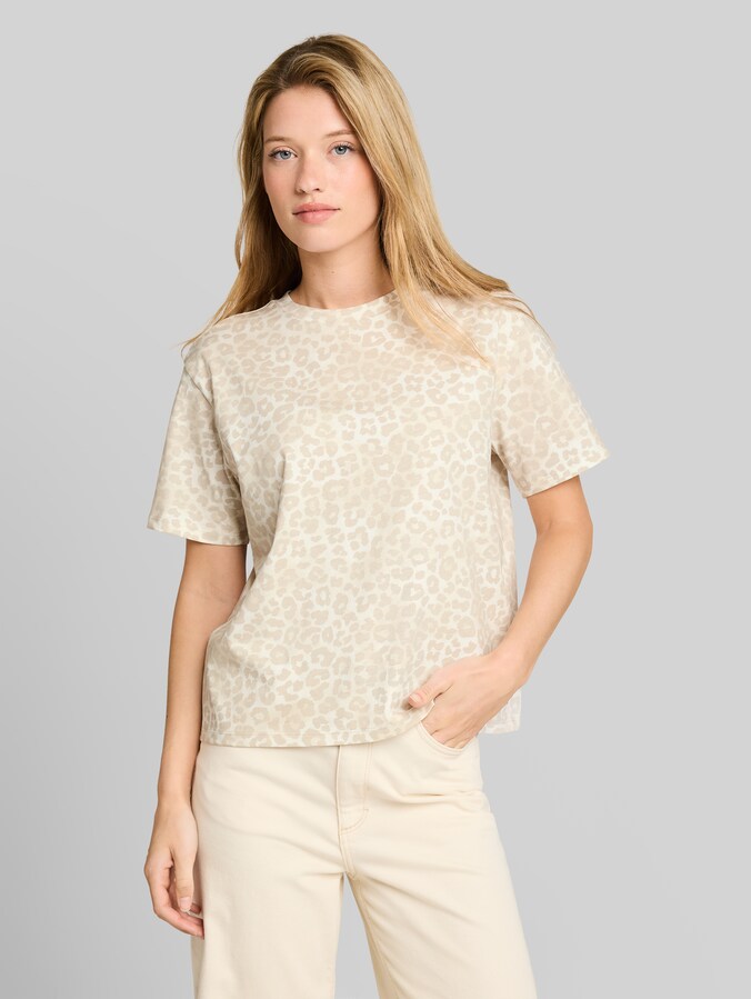 Boxy Fit T-Shirt with Leopard Print by Denim Female, beige tonal leo print