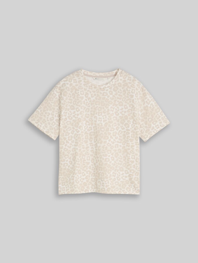 Boxy Fit T-Shirt with Leopard Print by Denim Female, beige tonal leo print