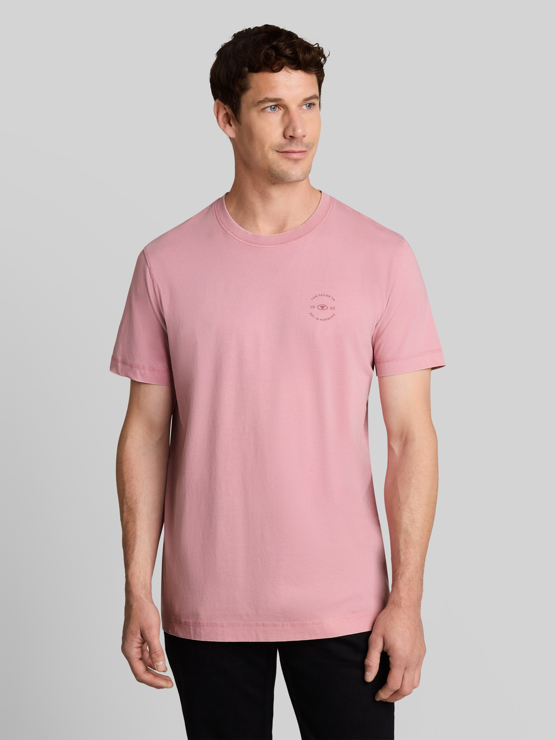 T-shirt met logoprint - dusty rose - Nek model vooraanzicht