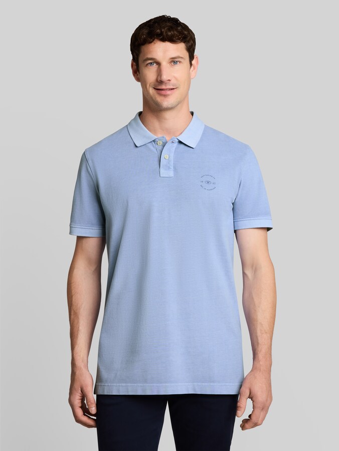 Polo en piqué avec imprimé logo par Men, Pale Blue