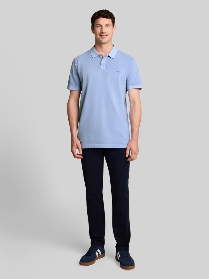 Piqué Poloshirt mit Logo-Print von Men, Pale Blue