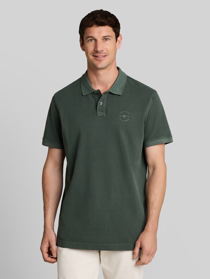Piqué poloshirt met logo-print door Men, Darkest Olive