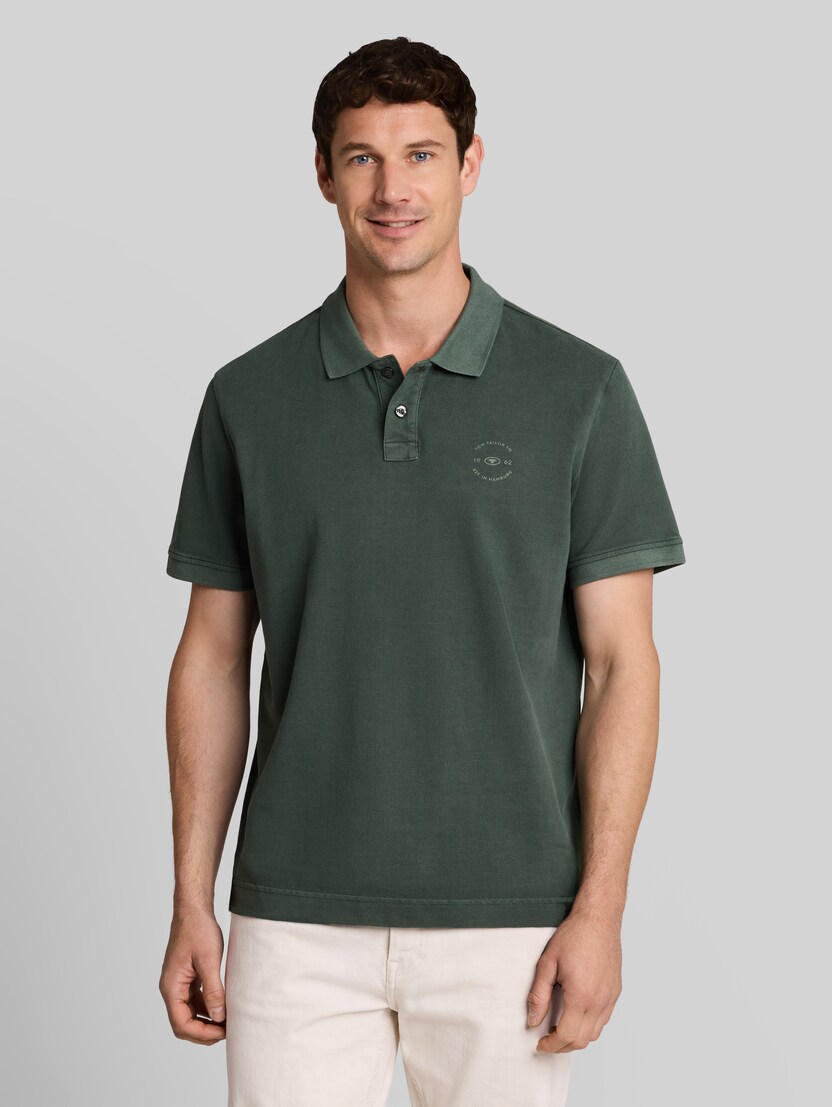 Piqué Poloshirt mit Logo-Print von Men, Darkest Olive