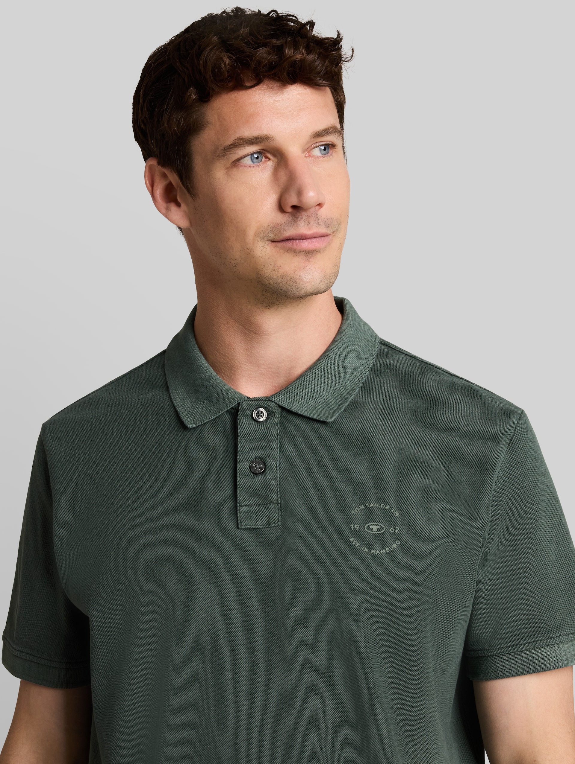 Piqué poloshirt met logo-print - Darkest Olive