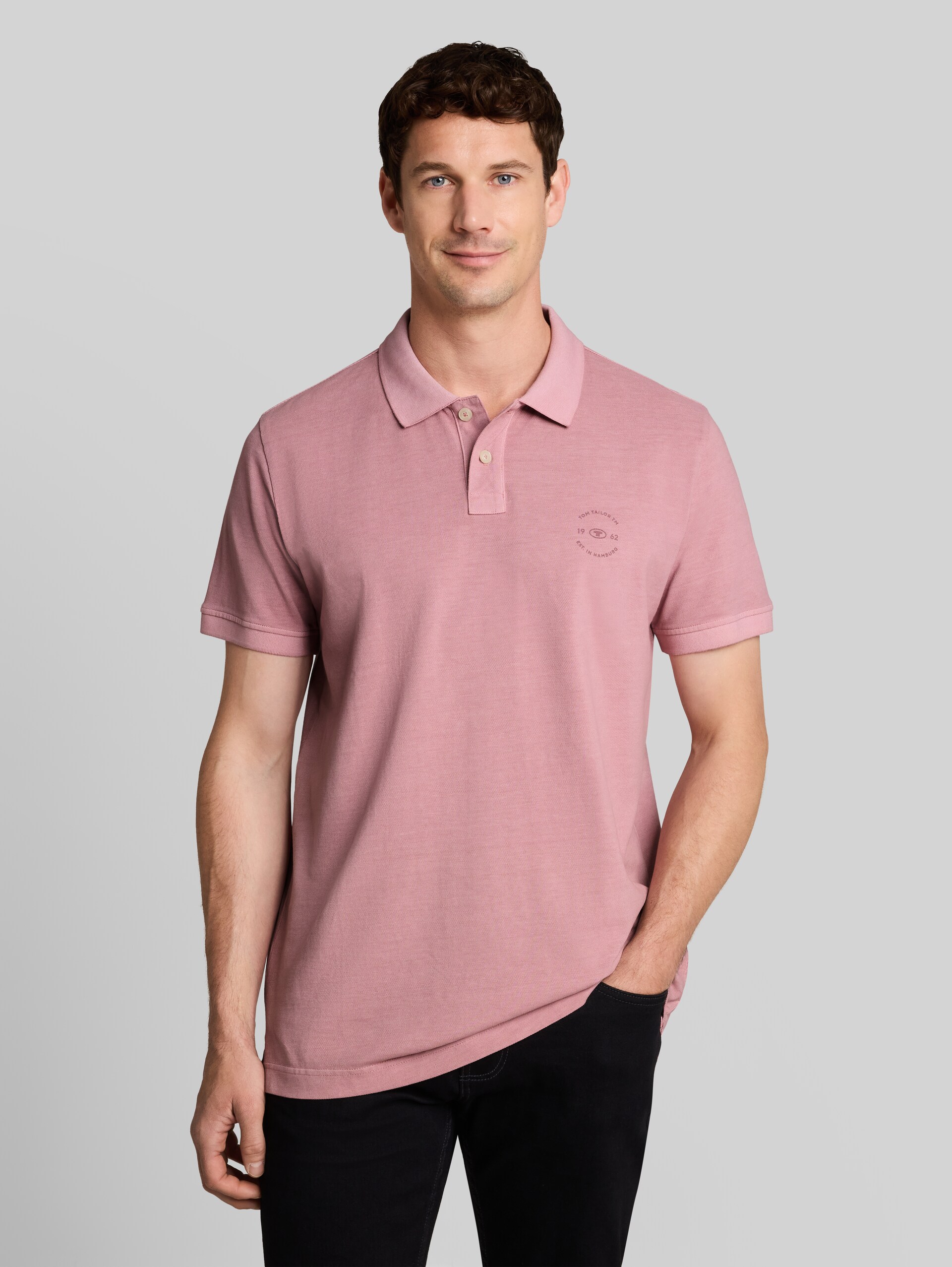 Piqué poloshirt met logoprint - dusty rose