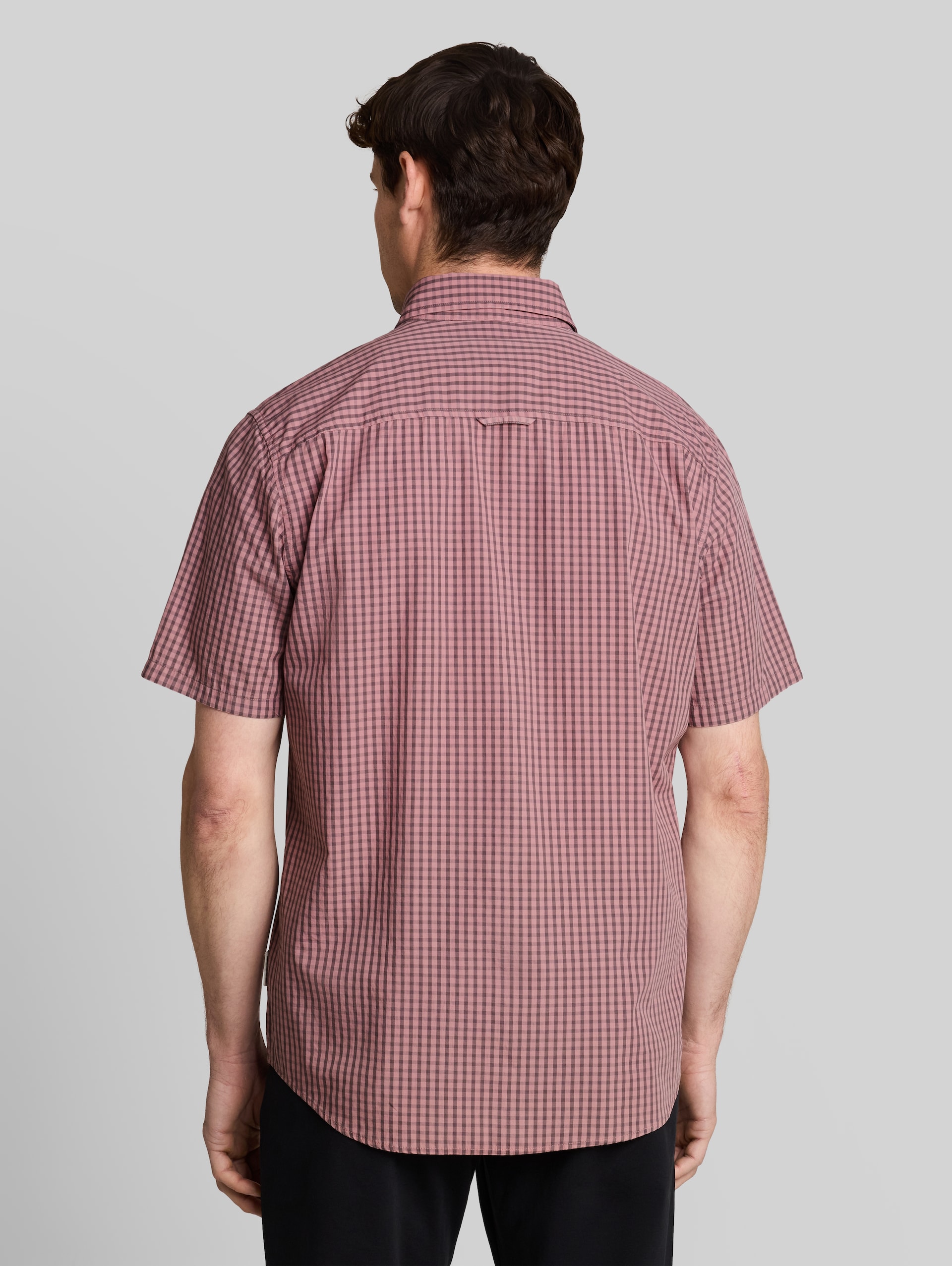 Regular fit overhemd met korte mouwen en ruitpatroon - dusty rose check - Neklijn model-achteraanzicht