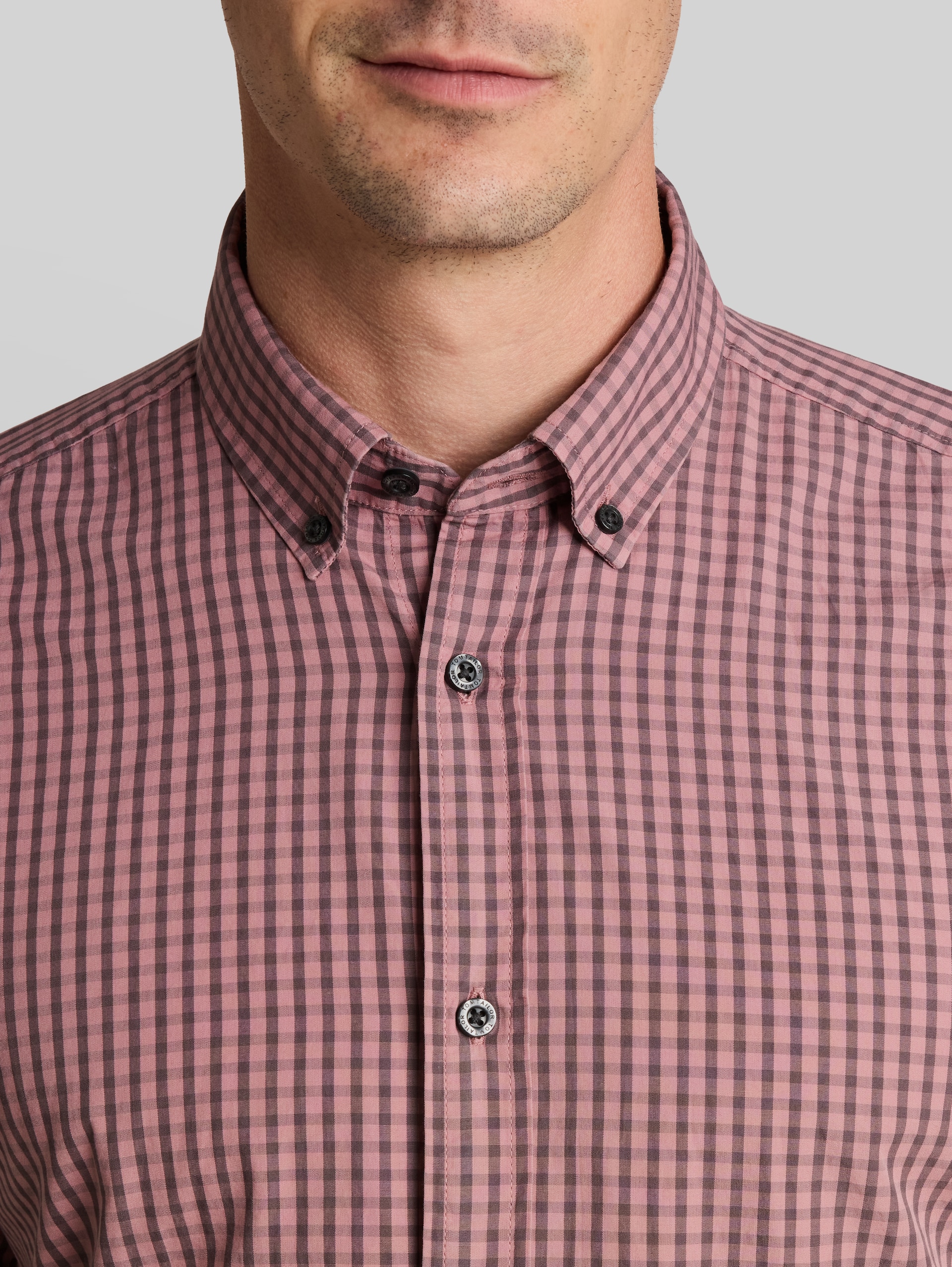 Regular fit overhemd met korte mouwen en ruitpatroon - dusty rose check - Detailaanzicht model
