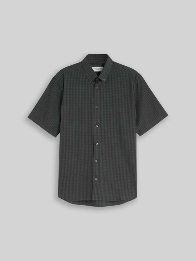 Regular fit overhemd met korte mouwen en ruitpatroon door Men, darkest olive check