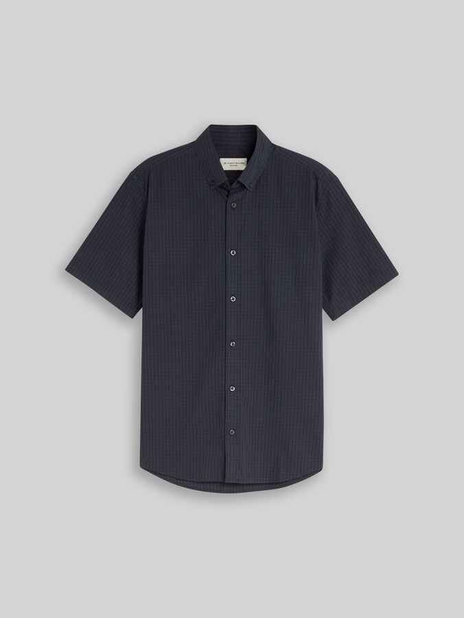Regular fit overhemd met korte mouwen en ruitpatroon door Men, navy check