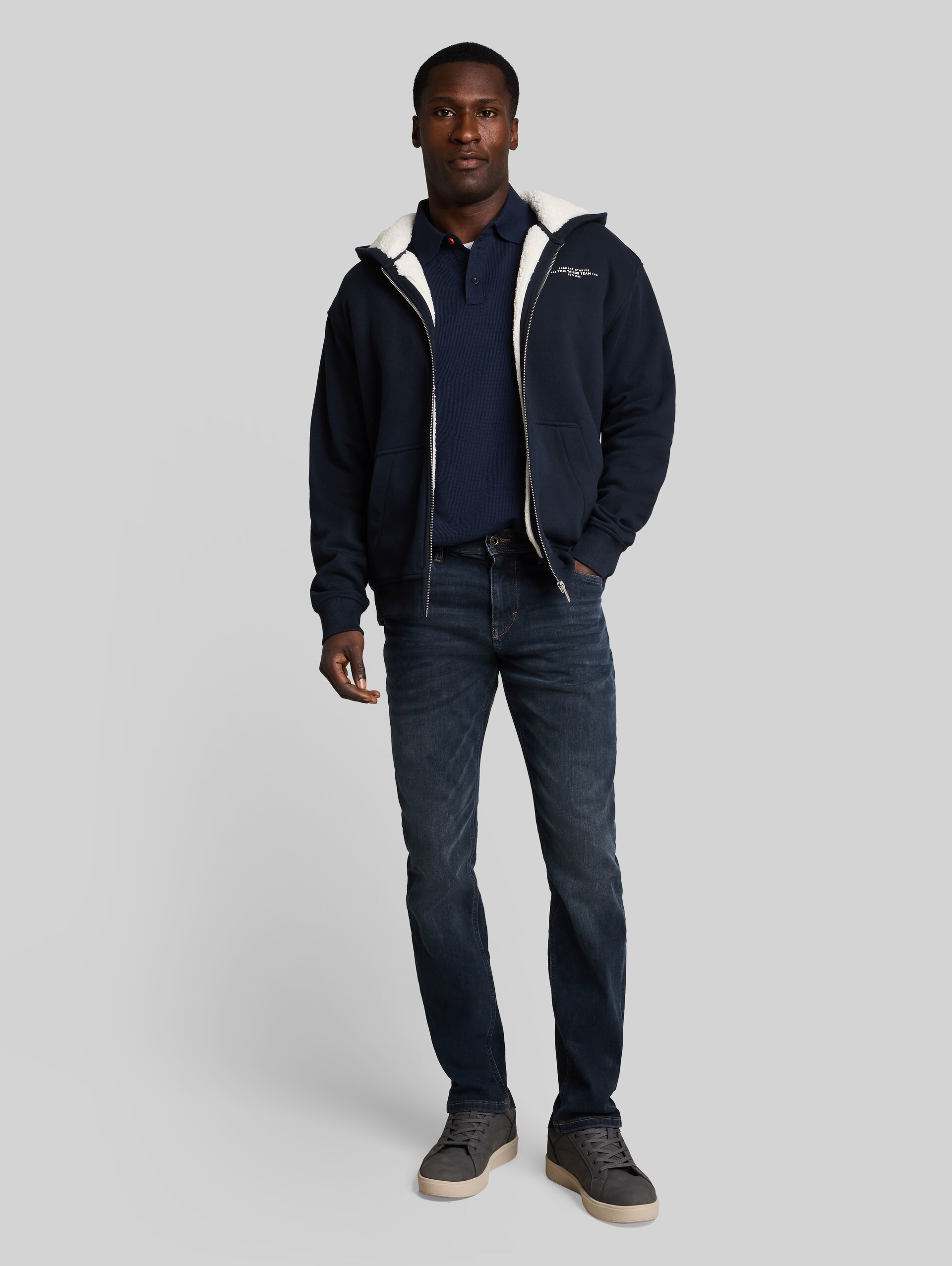 Veste sweat à capuche doublée avec logo imprimé - sky captain blue - Vue de face du modèle