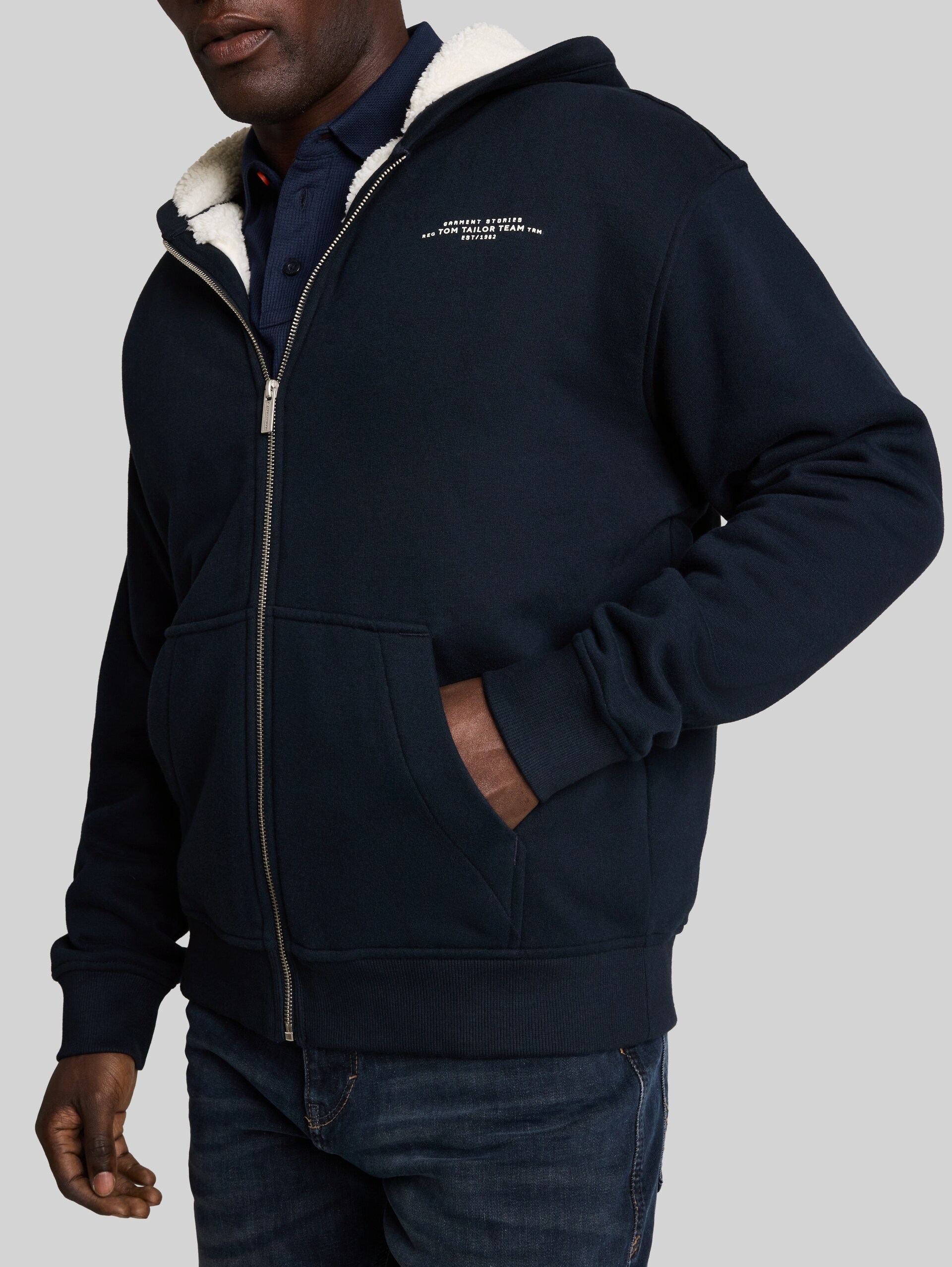 Veste sweat à capuche doublée avec logo imprimé - sky captain blue - Vue détaillée du modèle