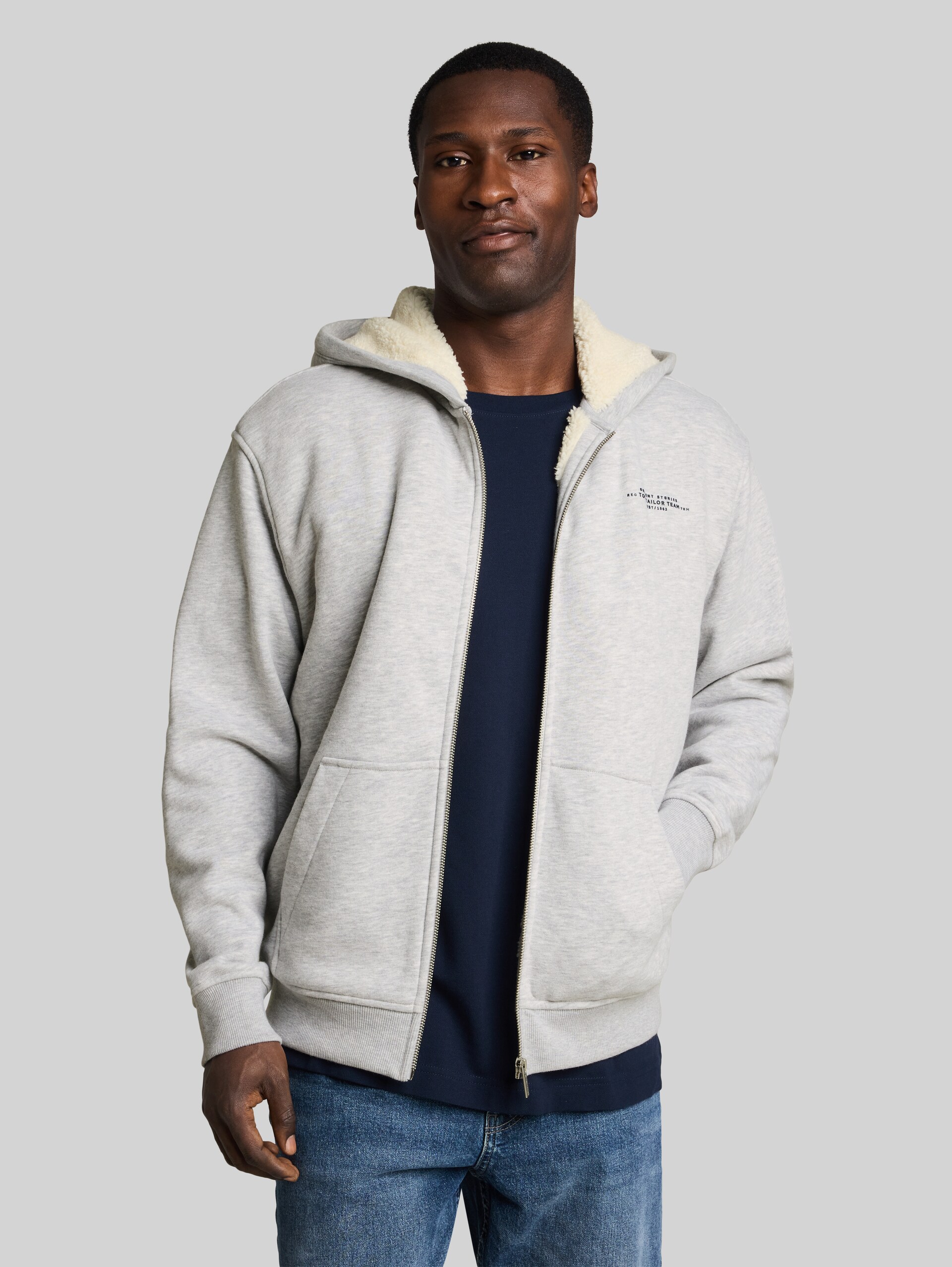 Veste sweat à capuche doublée avec logo imprimé - Light Stone Grey Melange - Découpe Vue de face du modèle