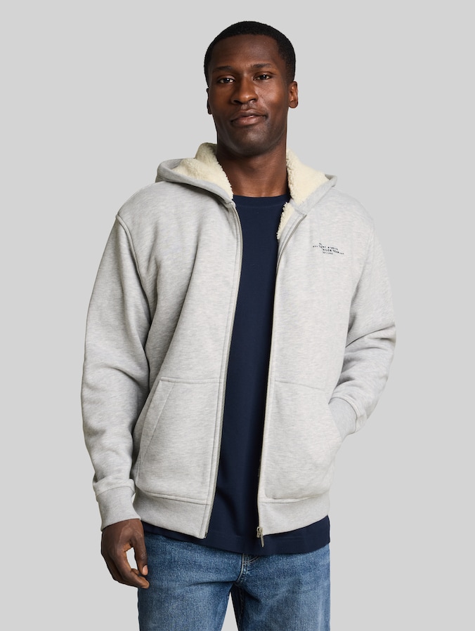 Veste sweat à capuche doublée avec logo imprimé par Men, Light Stone Grey Melange