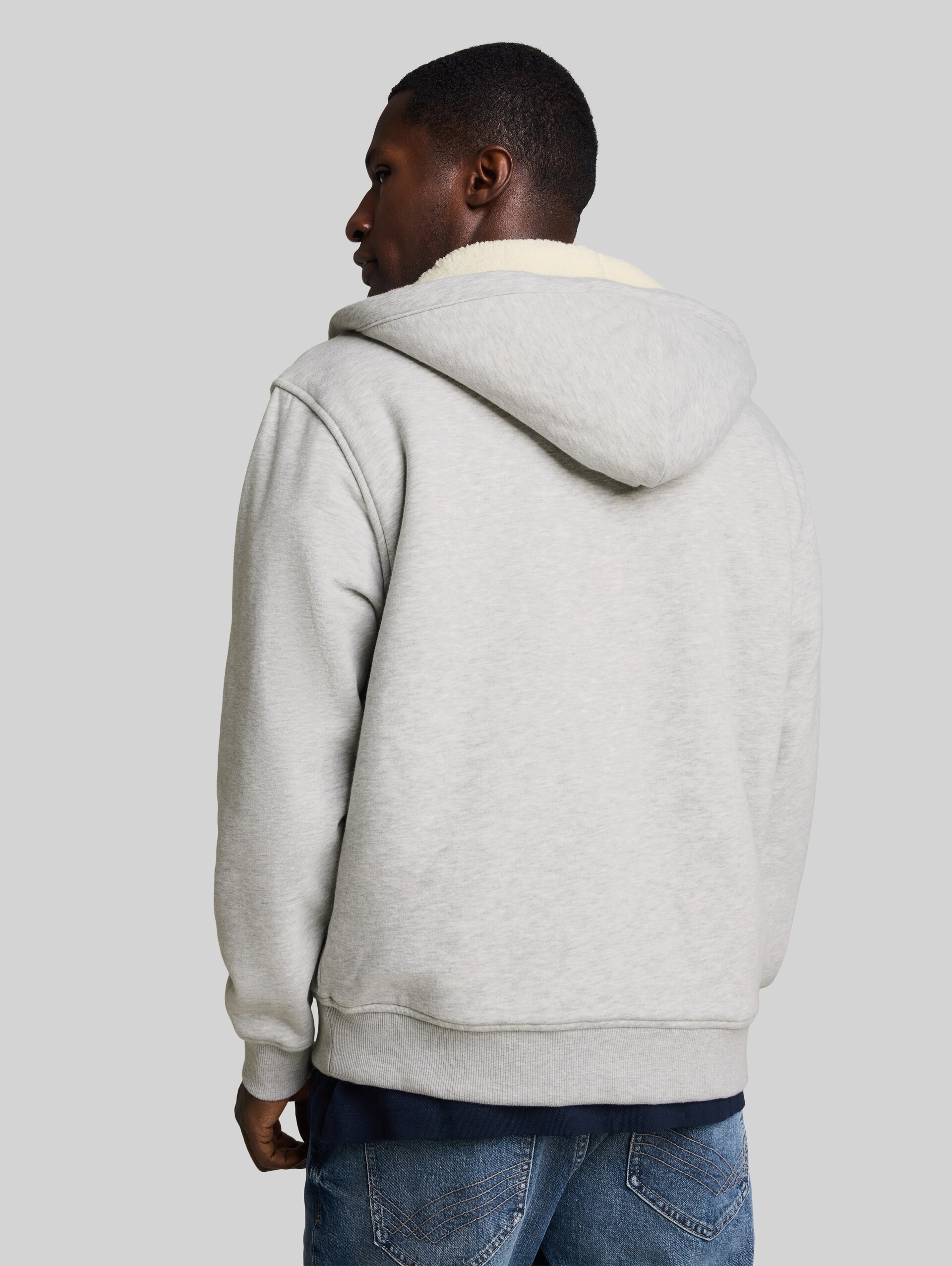 Veste sweat à capuche doublée avec logo imprimé - Light Stone Grey Melange - Découpe Vue arrière du modèle