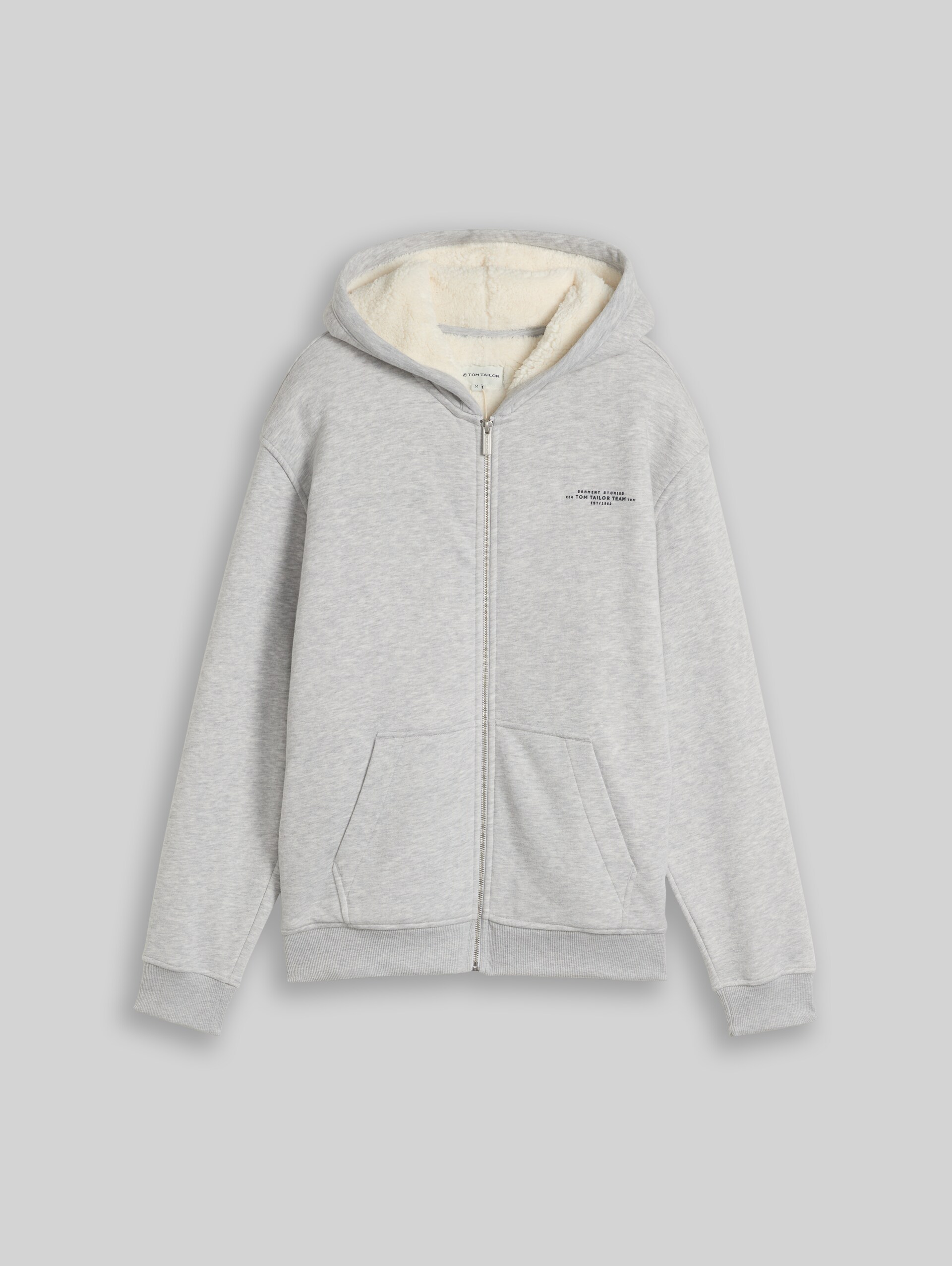 Veste sweat à capuche doublée avec logo imprimé - Light Stone Grey Melange - Vue de face du produit