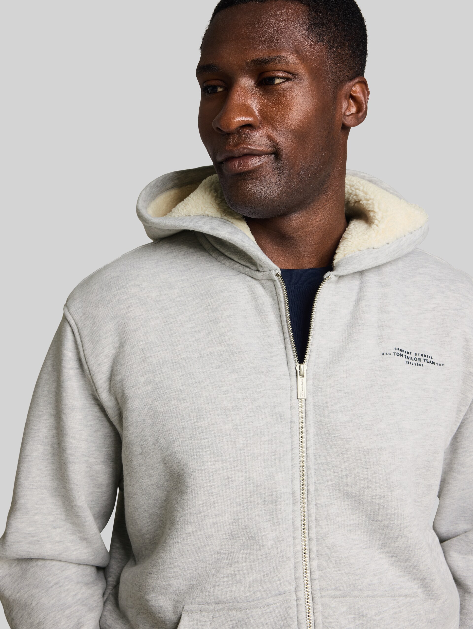 Veste sweat à capuche doublée avec logo imprimé - Light Stone Grey Melange - Vue détaillée du modèle