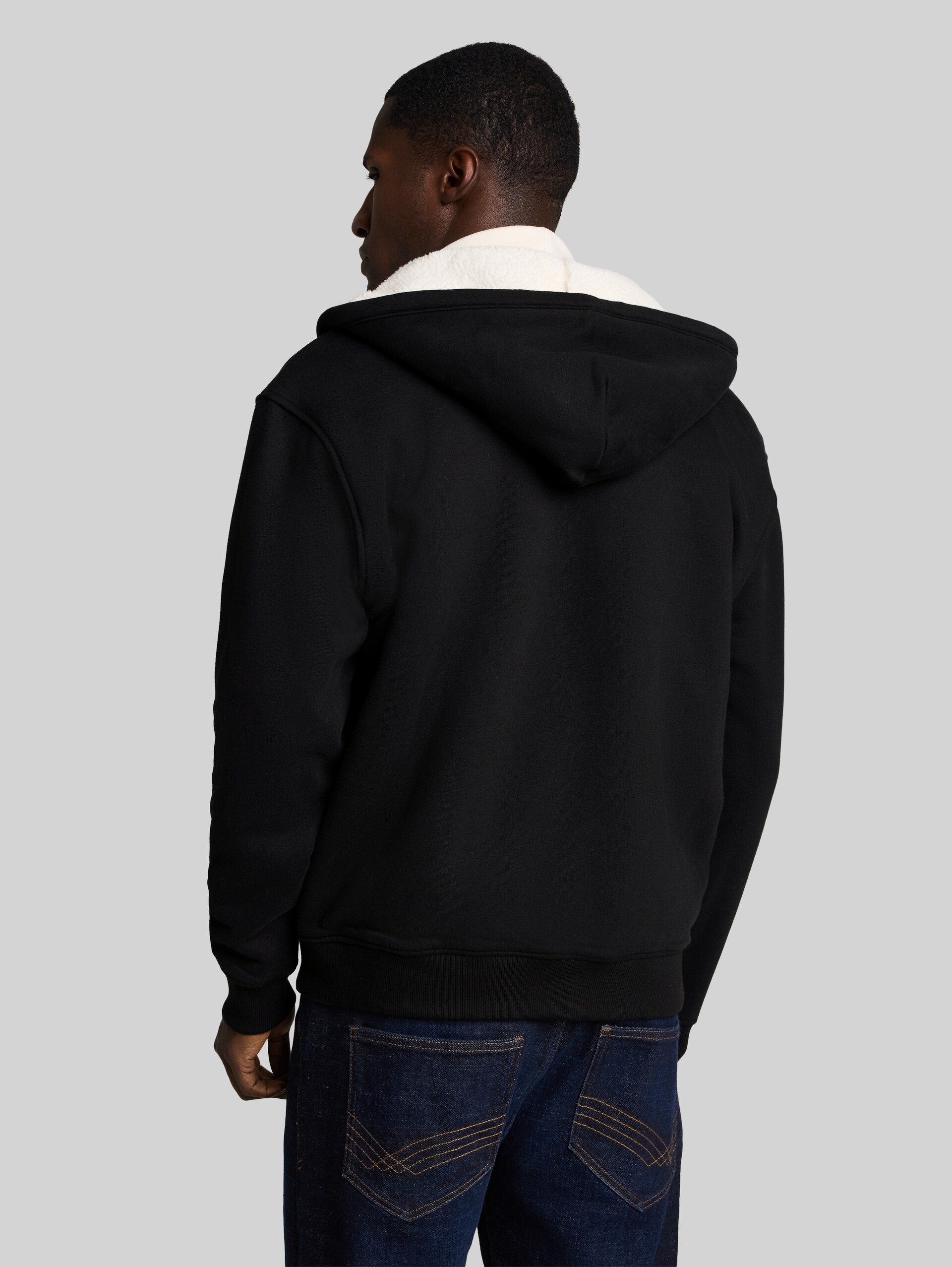 Veste sweat à capuche doublée avec logo imprimé - Black - Découpe Vue arrière du modèle