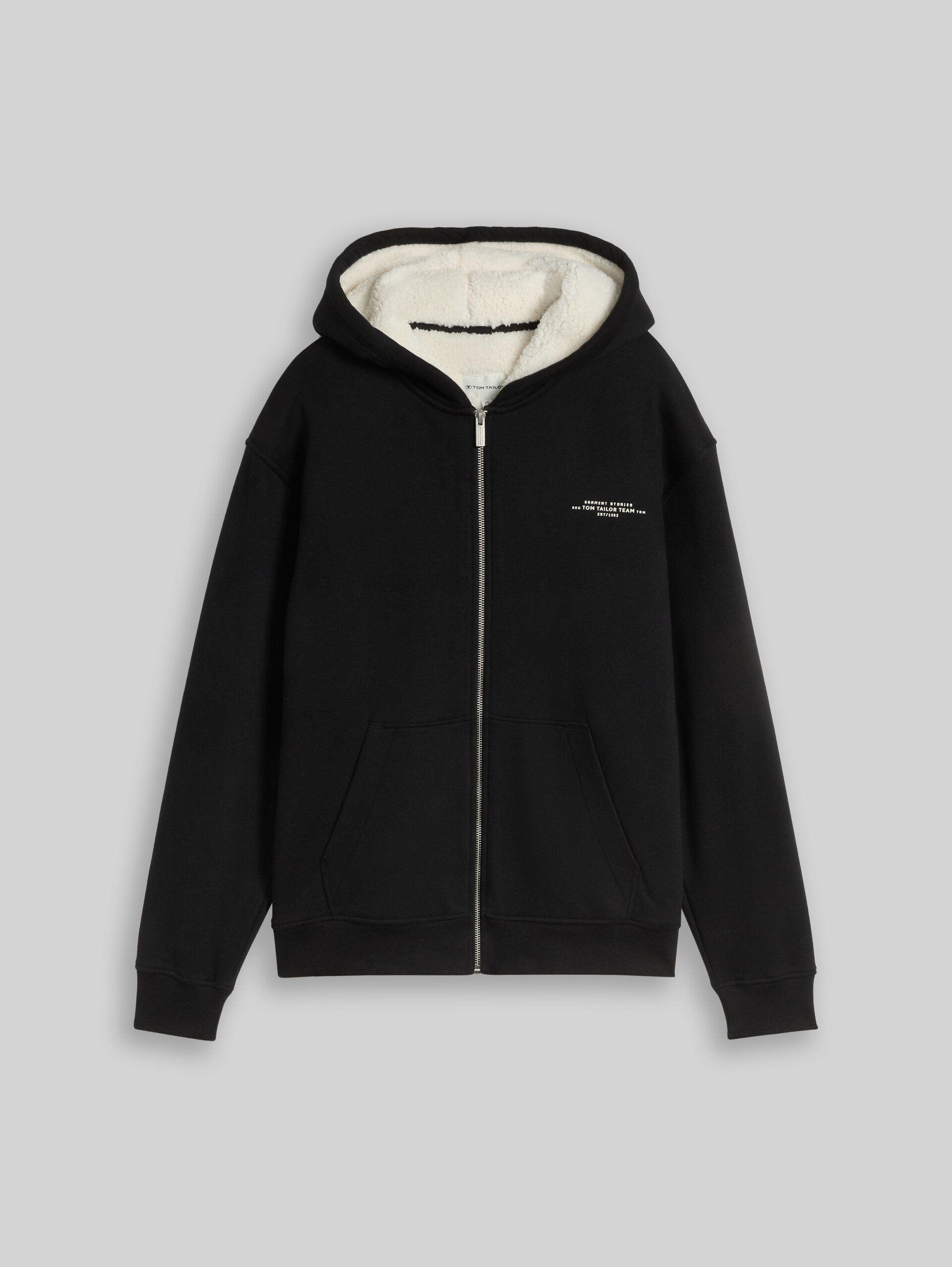 Veste sweat à capuche doublée avec logo imprimé - Black - Vue de face du produit