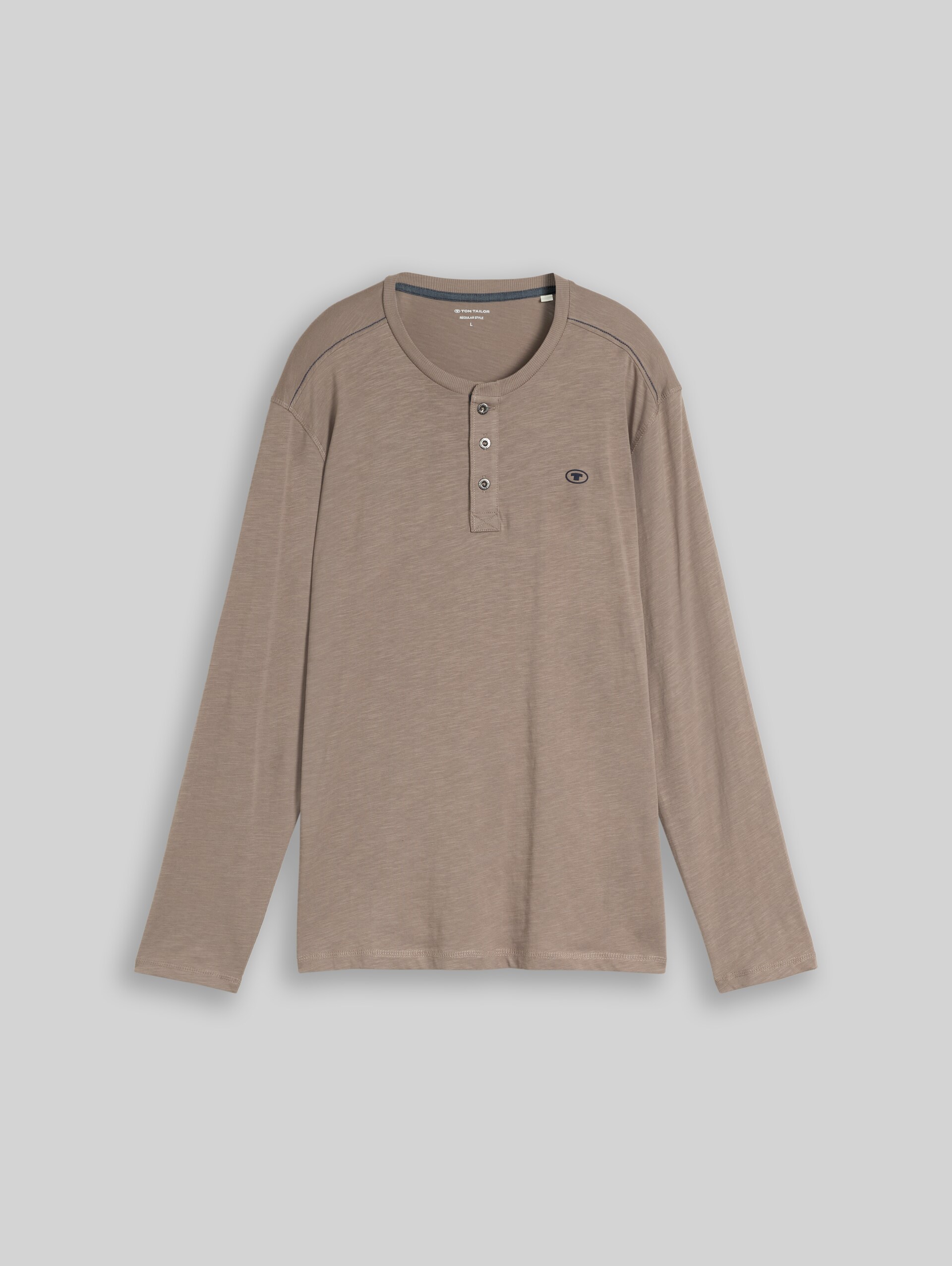 Henley Langarmshirt mit Logo-Print - Driftwood Taupe - Vorder-Produkt-Ansicht