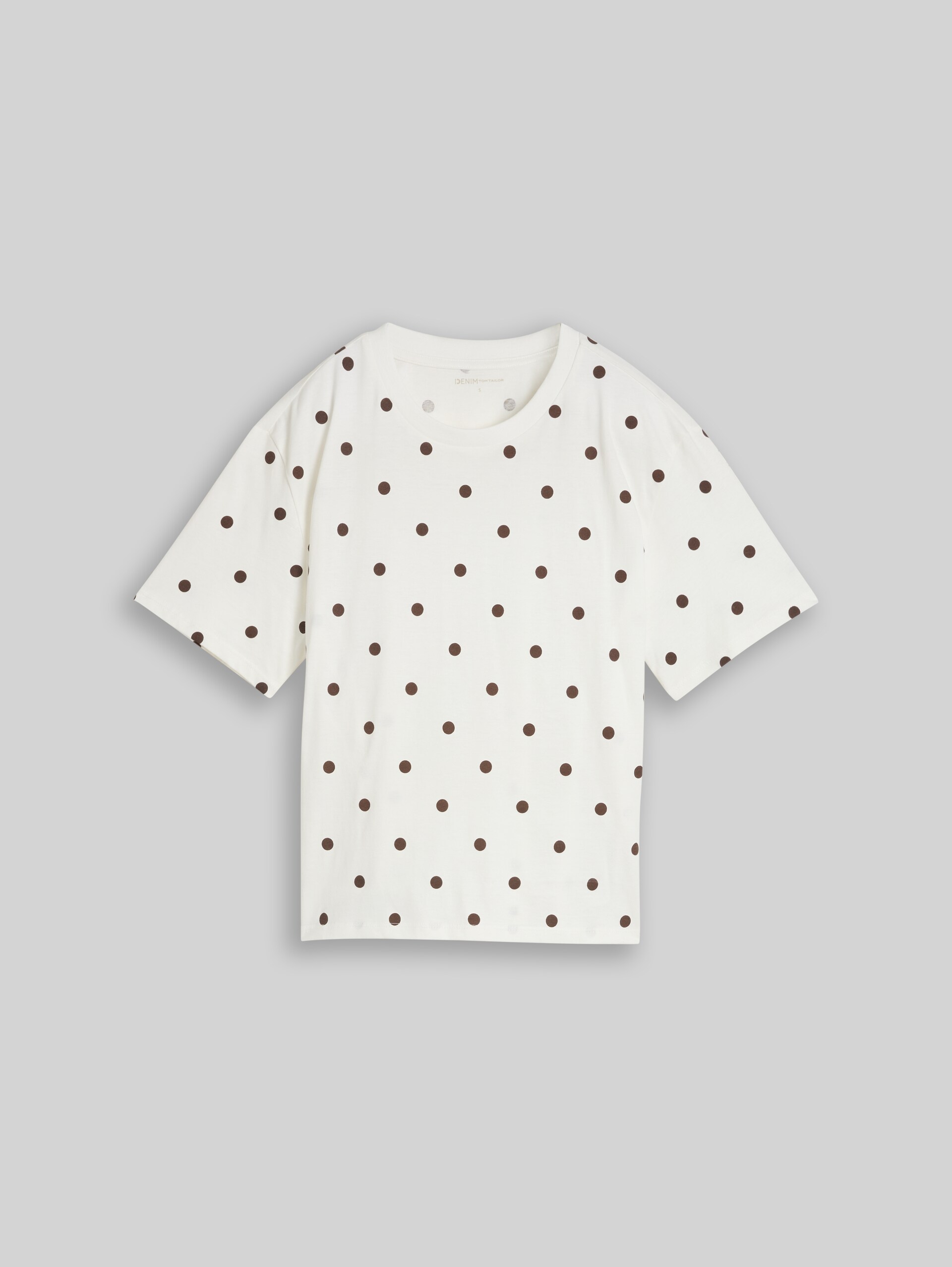 T-shirt met stippen in boxy pasvorm - off white dark brown dot - Product vooraanzicht
