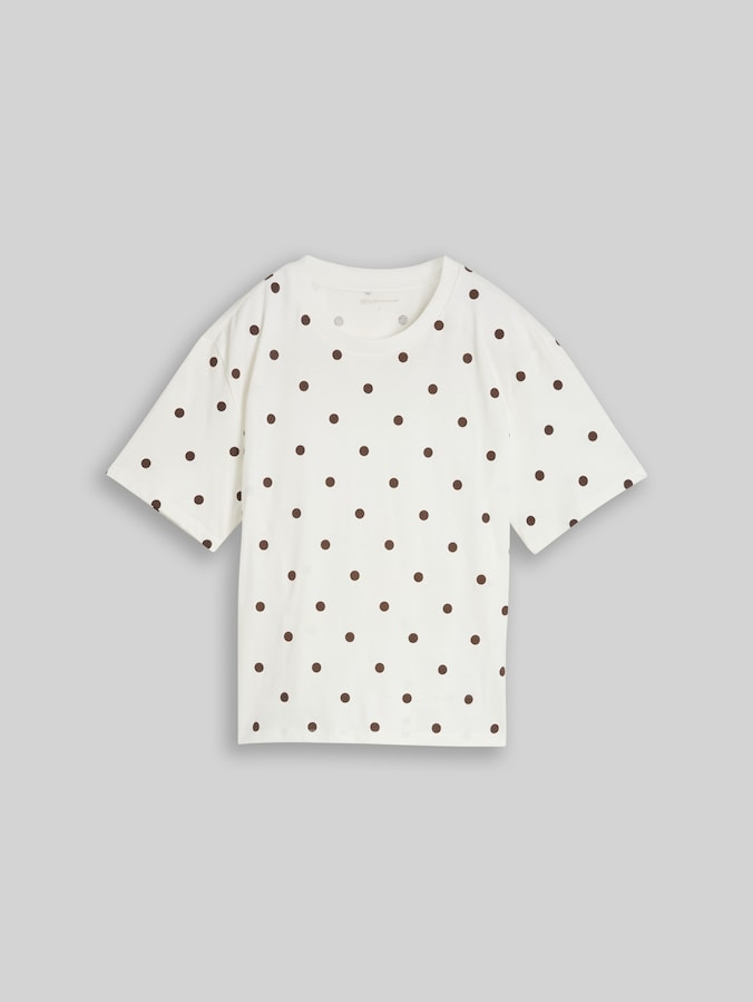 T-shirt met stippen in boxy pasvorm door Denim Female, off white dark brown dot