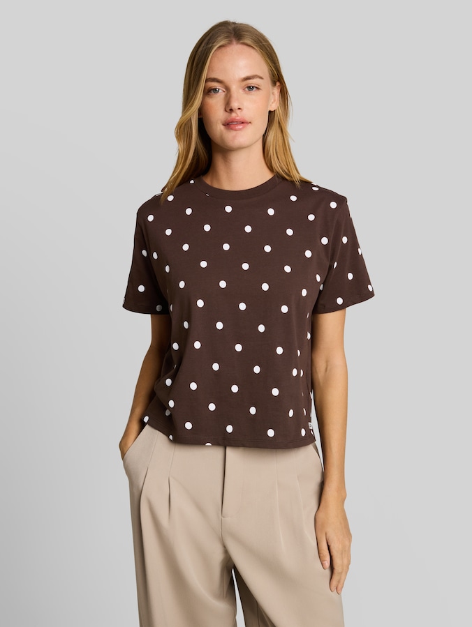 Boxy Fit T-Shirt mit Punkten von Denim Female, dark brown white dot