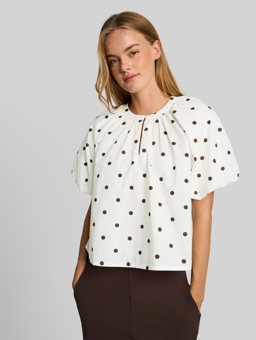 Popeline Bluse mit Punkten von Denim Female, off white dark brown dot