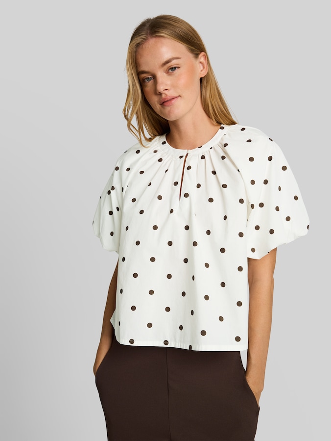 Popeline Bluse mit Punkten von Denim Female, off white dark brown dot