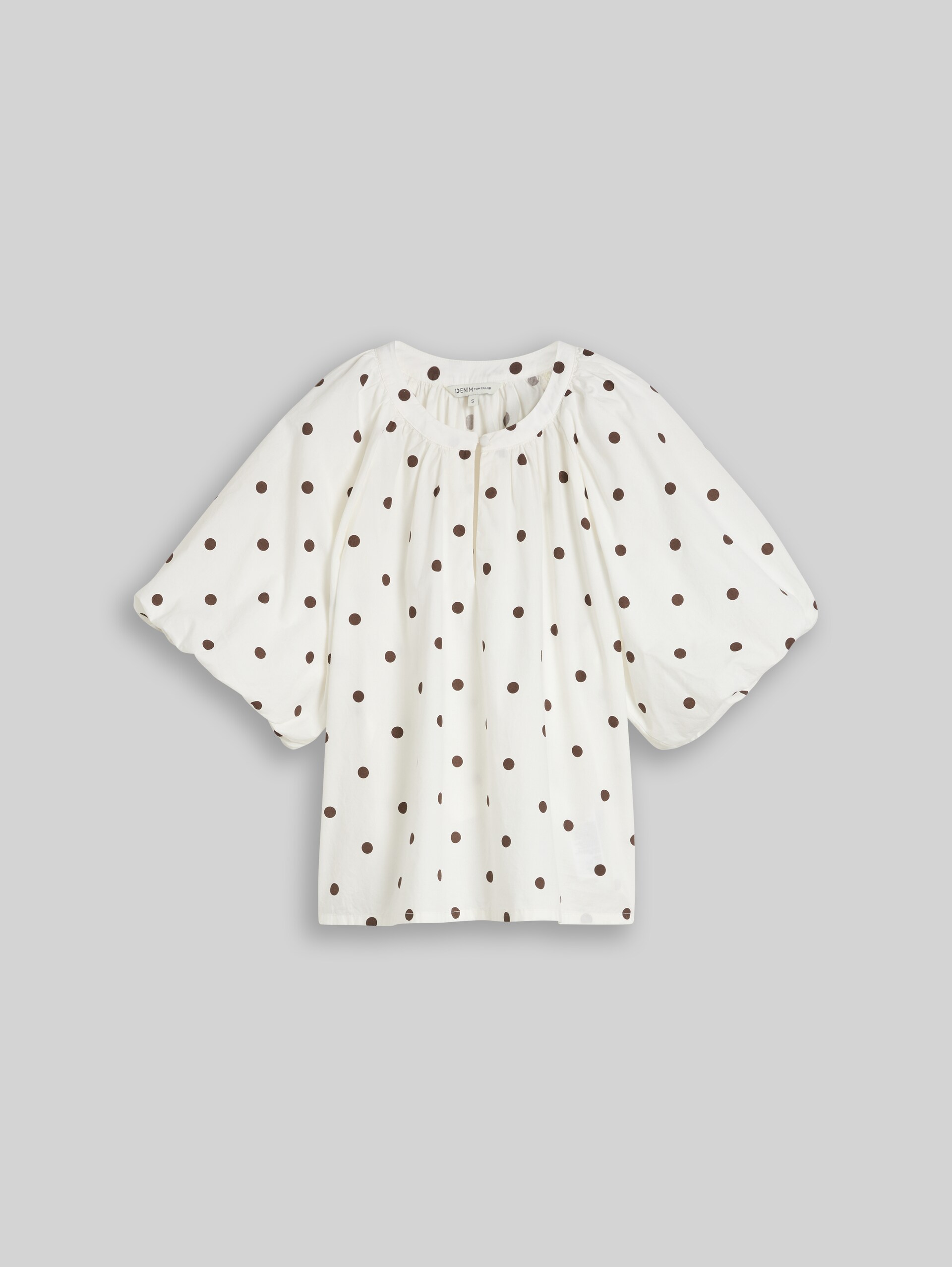 Popelineblouse met stippen - off white dark brown dot - Product vooraanzicht