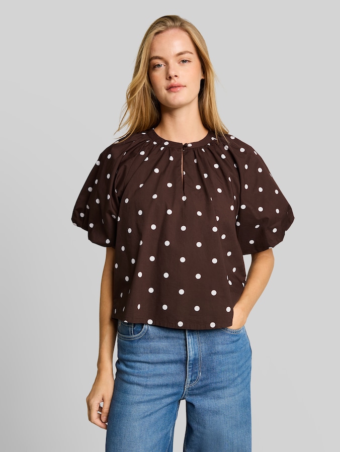 Popelineblouse met stippen door Denim Female, dark brown white dot