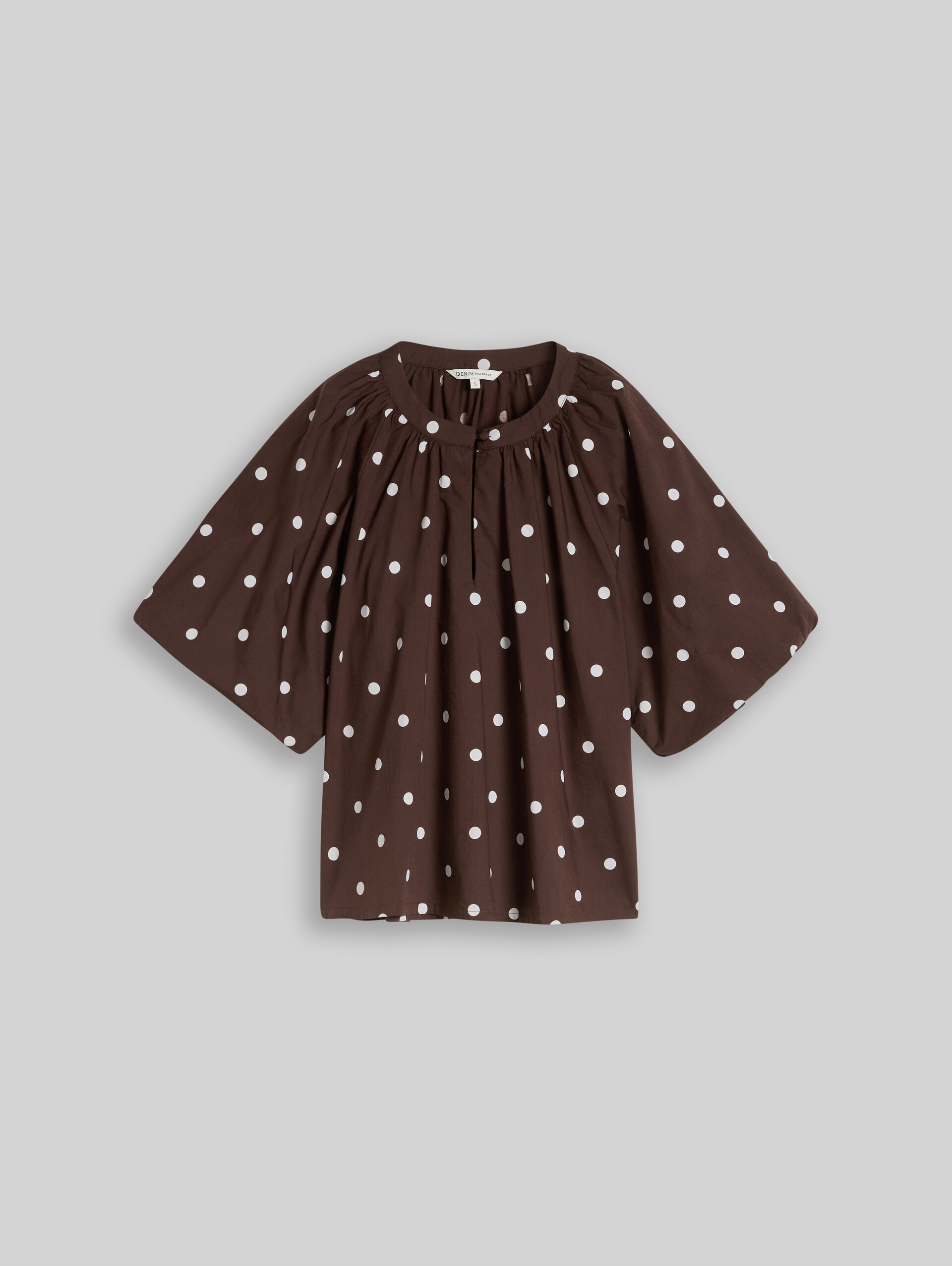 Popelineblouse met stippen - dark brown white dot - Product vooraanzicht