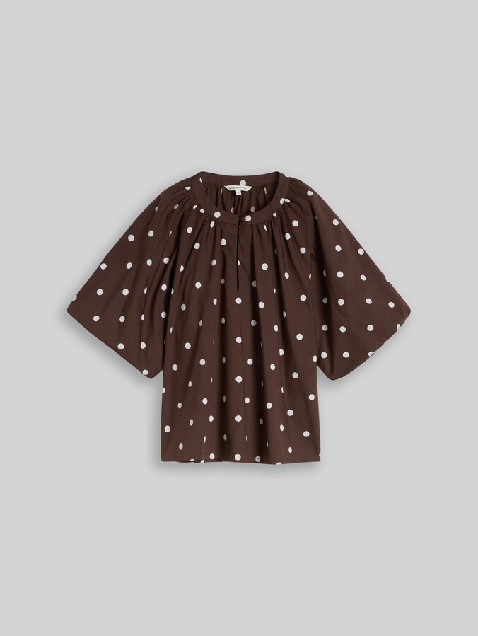 Popeline Bluse mit Punkten von Denim Female, dark brown white dot