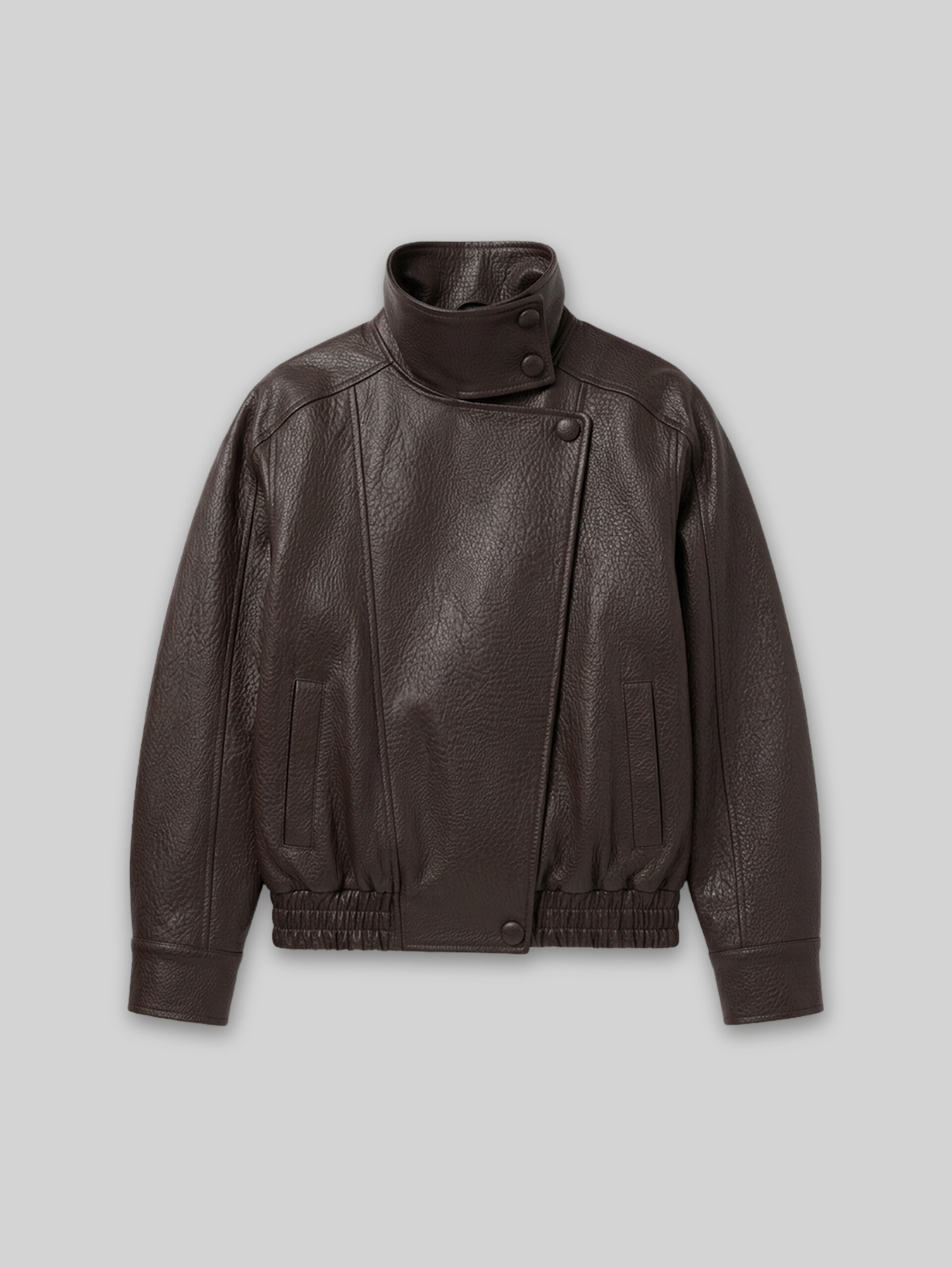 Veste ample en similicuir à col montant - brown leather structure - Vue de face du produit