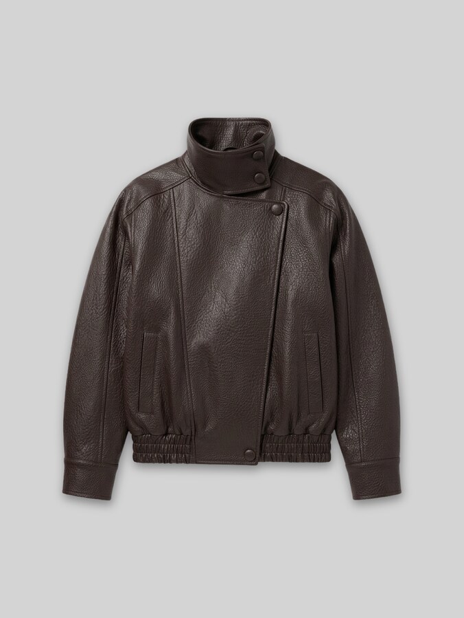 Veste ample en similicuir à col montant par Denim Female, brown leather structure